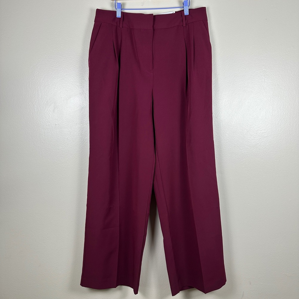 Liz Claiborne Women's 12 Pleated Trouser Burgundy Passion Wide Leg Stretch NEW